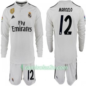 Camisolas de Futebol Real Madrid MARCELO 12 Criança Equipamento Principal 2018/19 Manga Comprida